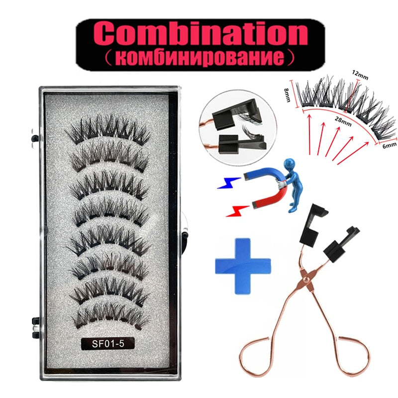 2 Pairs 3D Natural Magnetic Eyelashes ,With 5 Magnetic Lashes Handmade Reusable Magnetic False Eyelashes Support Drop Shipping