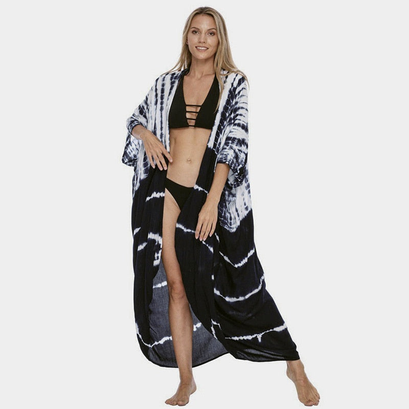 Beach Cover Ups for Swimwear Women Black Tie Dye Kimono Swimsuit Cape Summer Dress 2022 Beachwear Outfits Sales