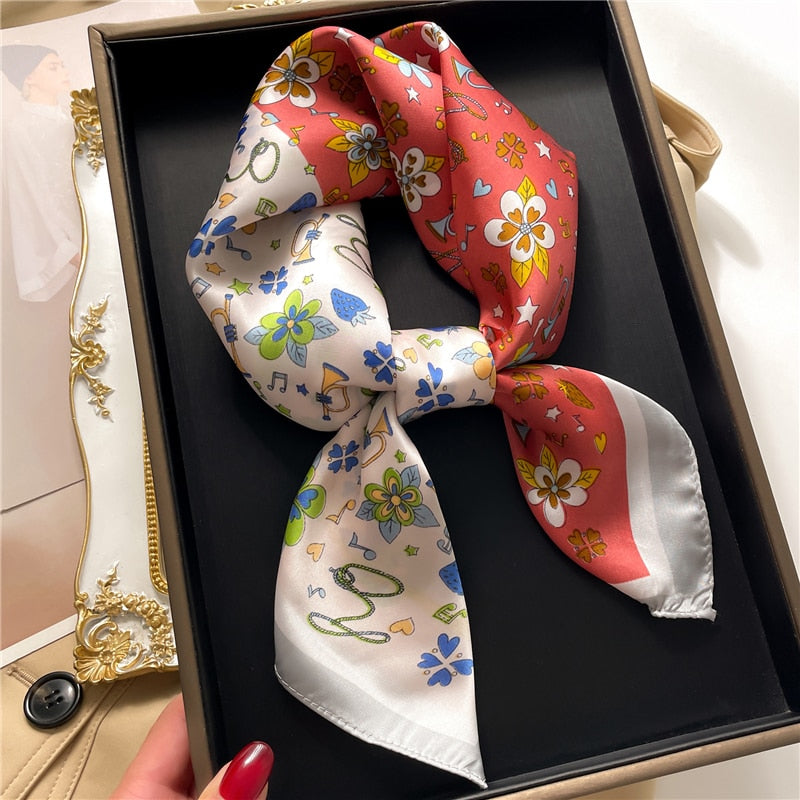 Fashion Hair Scarf for Women Decor Headband Ribbon Satin Silk Square Scarves Lady Wrist Wrap Shawls Design Bandana Foulard 2023