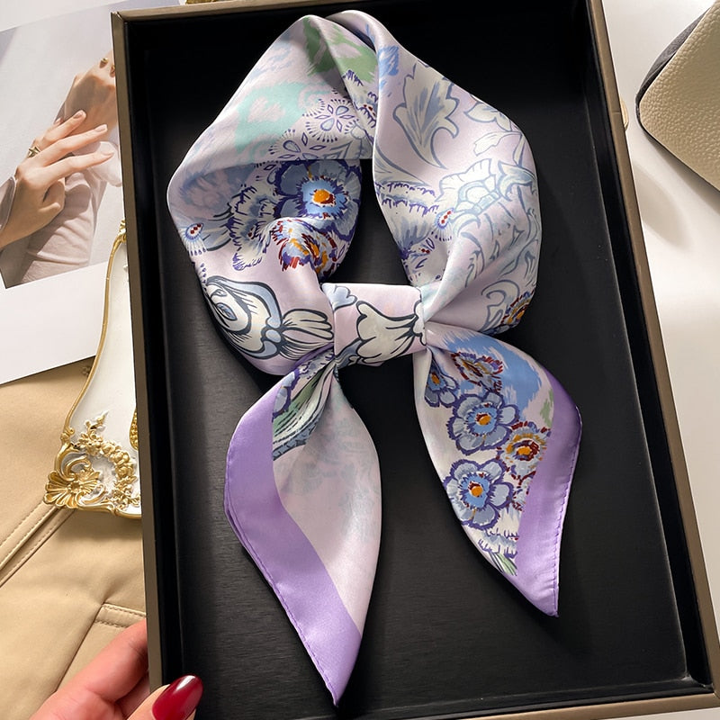 Fashion Hair Scarf for Women Decor Headband Ribbon Satin Silk Square Scarves Lady Wrist Wrap Shawls Design Bandana Foulard 2023