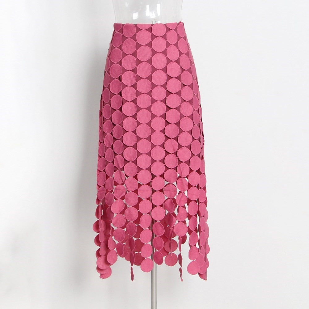KBQ Dot Asymmetrical Solid Skirts For Women High Waist Slim A Line Tunic Irregular Split Casual Skirt Female Summer Clothing New
