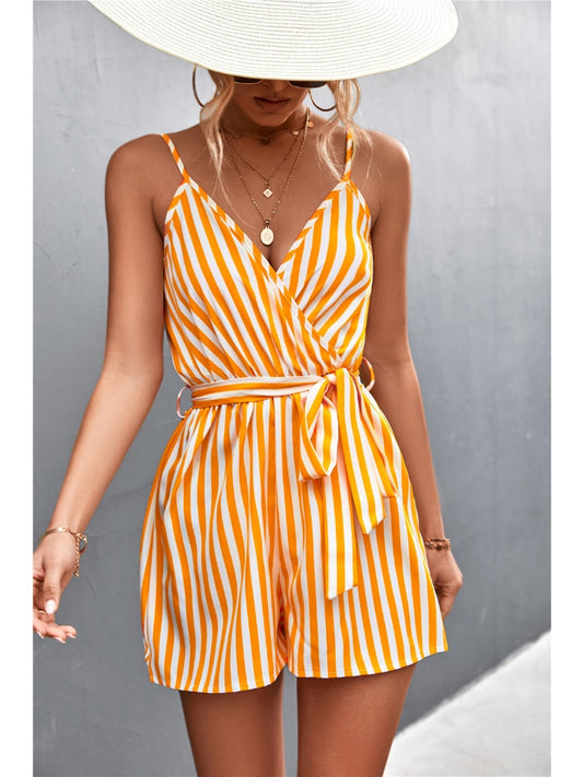 Summer New Women Clothing V-neck Striped Suspender Jumpsuit Women Sleeveless Casual Rompers Womens Off Shoulder Sexy One Piece